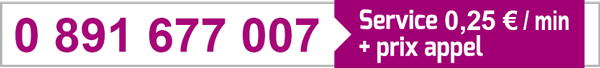 0 891 677 007 (Service 0,25 euro la minute plus le prix d'un appel)